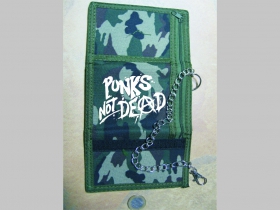 Punks not Dead pevná textilná peňaženka s retiazkou a karabínkou, tlačené logo
